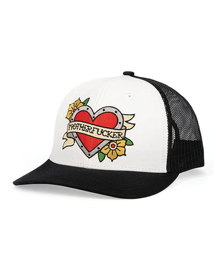 Wood Rocket Tattoo Heart Mother Fucker Trucker Hat – Black/White by Wood Rocket product image