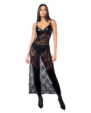 Lace Underwire Long Gown w/Panty & Garter Belt 2 pc Set (Stockings not Included) – Black S/M by Mapale product image