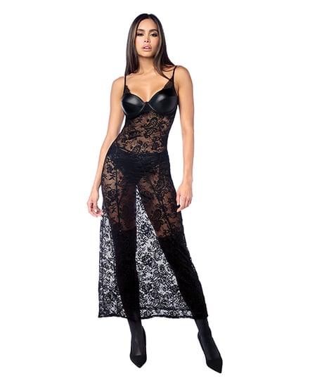 Lace Underwire Long Gown w/Panty & Garter Belt 2 pc Set (Stockings not Included) – Black S/M by Mapale product image