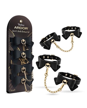 Blush Temptasia Ardor Wrist & Ankle Restraints w/Bow – Black by Temptasia product image