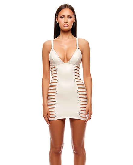 Strap Tease Strappy Vinyl Mini Dress – Cream SM by Forplay product image