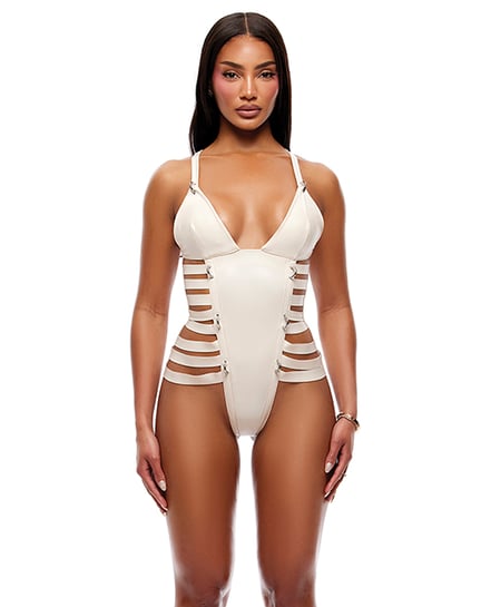 Strap Tease Strappy Matte Vinyl Teddy – Cream MD by Forplay product image