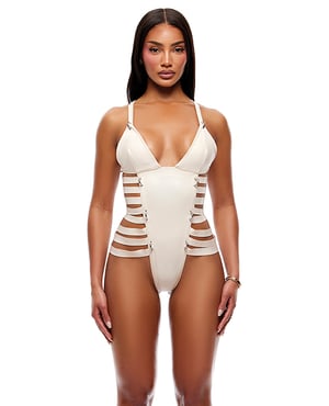 Strap Tease Strappy Matte Vinyl Teddy - Cream SM