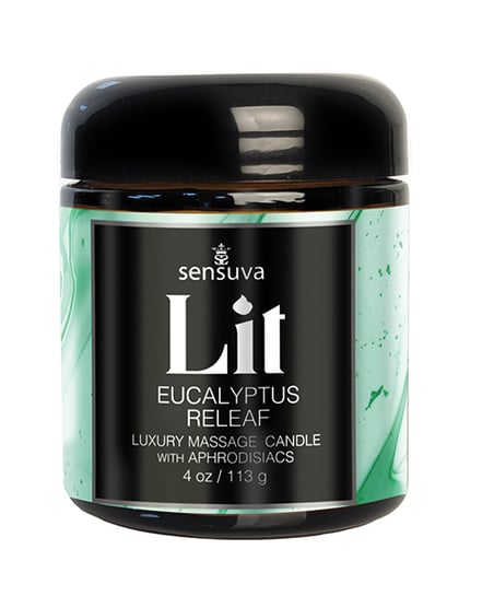 Sensuva Lit Eucalyptus & Tea Leaf Releaf Luxury Massage Candle – 4 oz by Sensuva product image