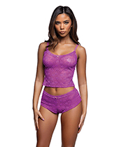 Lacy Lounger Floral Lace Camisole w/Matching Shorts – Fuchsia S/M by Roma Confidential product image