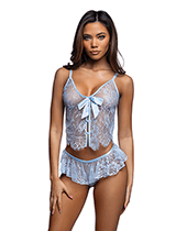 Lace Essentials Lace Camisole w/Ruffle Shorts 2 pc Set – Light Blue S/M by Roma Confidential product image