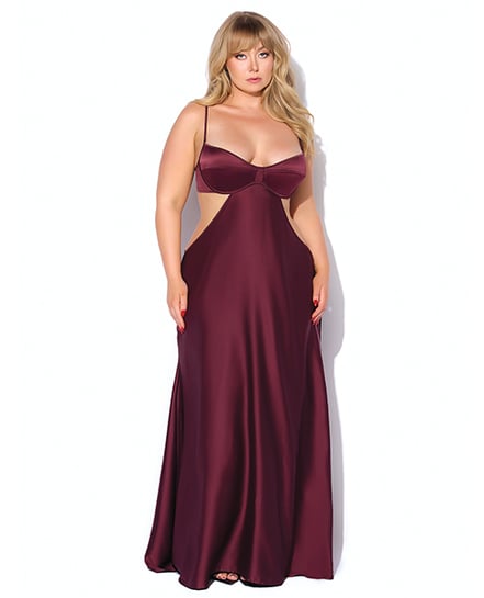 Brigeta Satin Cut Out Long Dress – Burgundy 3X/4X by House of Desire product image