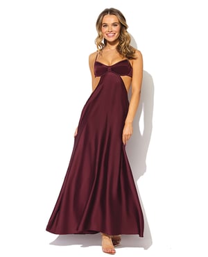 Brigeta Satin Cut Out Long Dress – Burgundy LG by House of Desire product image
