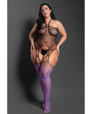 Sheer No Comparison Body Stocking w/G-String 2 pc Set – Black/Purple QN by Sheer by Fantasy product image