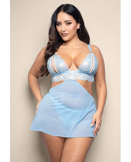 Opulence Metallic Lace 2-in-1 Set w/Pearl Details – Light Blue QN by Opulence by Fantasy product image