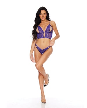 Split Cup Bralette w/Open Crotch Panty 2 pc Set – Purple SM by Escante product image