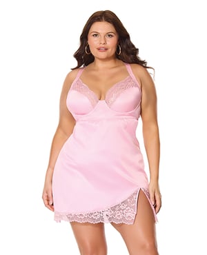 Kissed by Satin Underwire Chemise – Pink 1X/2X by Coquette product image