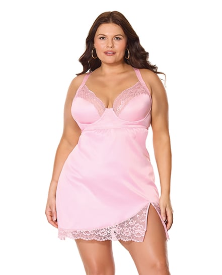 Kissed by Satin Underwire Chemise – Pink 1X/2X by Coquette product image