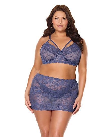 Twilight Fever Lace Bra & Skirt – Navy 1X/2X by Coquette product image