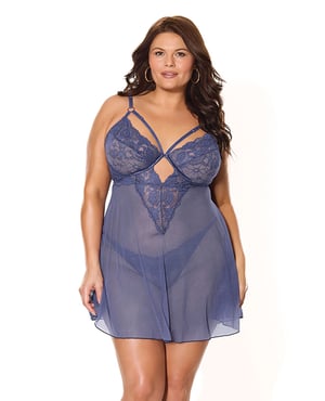 Twilight Fever Lace & Mesh Babydoll w/G-String – Navy 3X/4X by Coquette product image