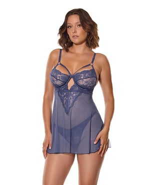Twilight Fever Lace & Mesh Babydoll w/G-String – Navy LG by Coquette product image