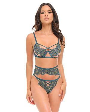Daphne Lace Underwire 3 pc Set w/Embroidered Trim & Crossing Elastics – Blue SM by Oh La La Cheri product image