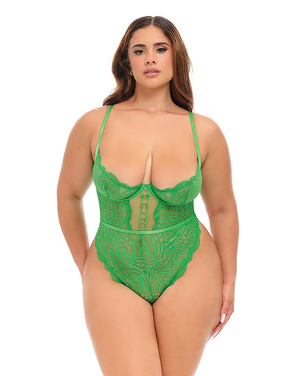 Raine Underwire Shelf Cup Lace Teddy w/Decorative Trim Insert – Green 1X/2X by Oh La La Cheri product image