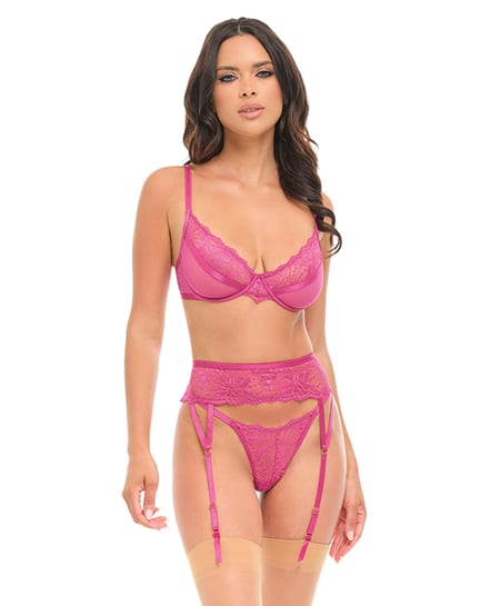 Julia Lace & Mesh 3 pc Set w/G-String – Rose S/M by Oh La La Cheri product image