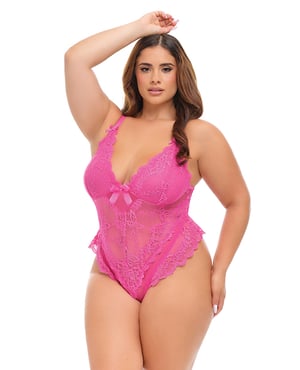 Valentine Lace Teddy w/Bow Details – Rose 1X/2X by Oh La La Cheri product image
