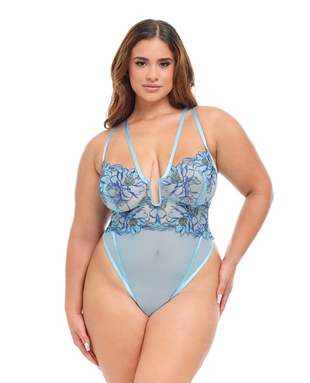 Emilia Floral Embroidered Teddy – Blue 1X by Oh La La Cheri product image