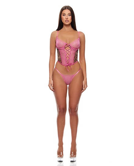 Animal Instincts Mesh Bustier & Panty 2 pc Set – Pink Leopard SM by Forplay product image