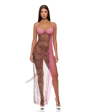 Animal Instincts Mesh Nightgown & Panty – Pink Leopard LG by Forplay product image