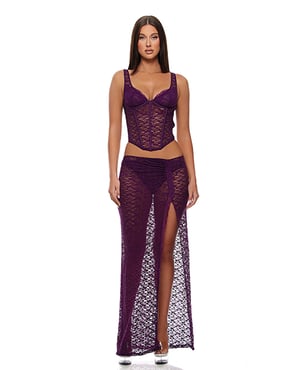 Feel Me Lace Bustier, Panty, & Skirt 3 pc set – Purple LG by Forplay product image