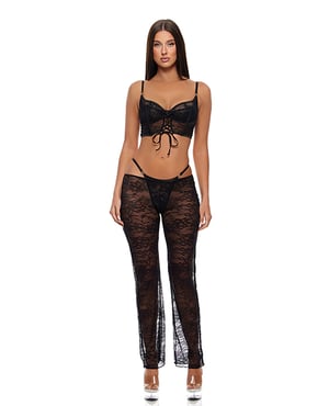 Layer of Seduction Lace Bra, Thong, & Pants 3 pc Set – Black MD by Forplay product image