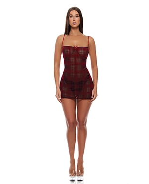 Velvet Lines Mesh Chemise & Thong 2 pc Set – Red/Black LG by Forplay product image