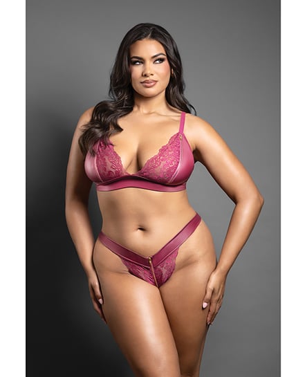 Domina Lace Bralette & Panty in Leatherette w/Zipper Detail – Berry QN by Domina by Fantasy product image