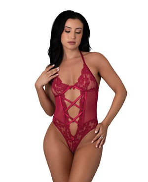 Black Cherry Halter Teddy – Red L/XL by Exposed product image