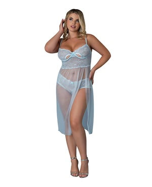 Blue Sky Long Chemise & Boy Short Panty – Light Blue QN by Exposed product image