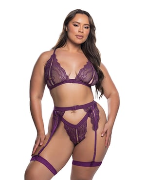 Floral Lace Fetish 2 pc Set – Purple 1X/2X by Roma Confidential product image