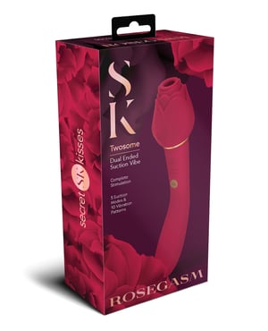 Secret Kisses Rosegasm Twosome Dual Ended Rose Bud w/Clitoral Suction & G-Spot Vibe – Red by Secret Kisses product image