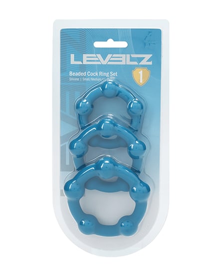 Shots Levelz Beaded Silicone Cock Ring Set of 3 (35 mm, 40 mm, 45 mm) – Teal by Levelz product image