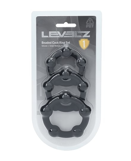 Shots Levelz Beaded Silicone Cock Ring Set of 3 (35 mm, 40 mm, 45 mm) – Black by Levelz product image