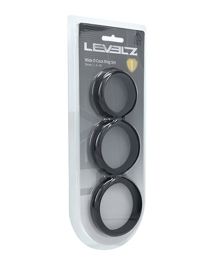 Shots Levelz Wide O Silicone Cock Ring Set of 3 (42 mm, 50 mm, 55 mm) – Black by Levelz product image