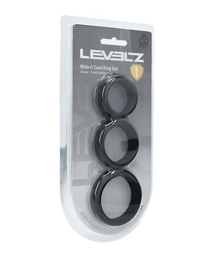 Shots Levelz Wide O Silicone Cock Ring Set of 3 – Black by Levelz product image