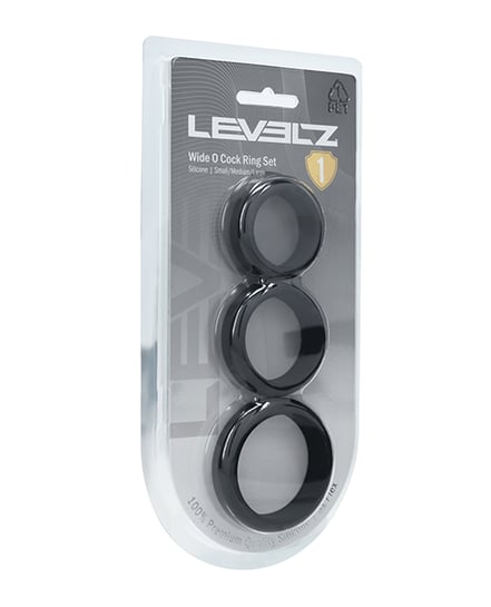 Shots Levelz Wide O Silicone Cock Ring Set of 3 – Black by Levelz product image