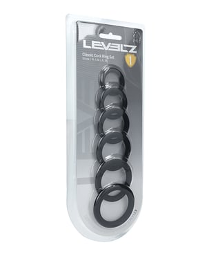 Shots Levelz Classic Silicone Cock Ring Set of 6 All Sizes – Black by Levelz product image