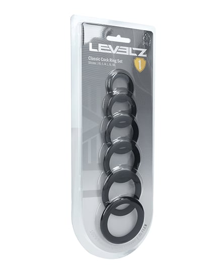 Shots Levelz Classic Silicone Cock Ring Set of 6 All Sizes – Black by Levelz product image