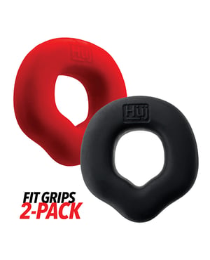 Hunky Junk Fit Grips 2 Pack Ergo-Fit Cockrings – Black/Red by Hunky Junk product image