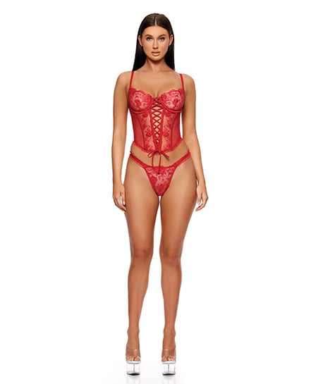 La Vie En Rose Embroidered Bustier w/Panty – Red SM by Forplay product image