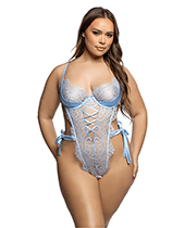 Dreamer’s Lust Lace and Satin Teddy – Light Blue 2X by Roma Confidential product image