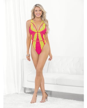 Festival Wear Strappy Teddy w/Brazilian Back Neon SM – Neon Large by Escante product image
