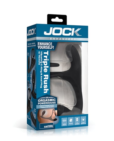 Curve Toys Jock Enhancers Triple Rush Vibrating C-Ring & Anal Plug w/Remote by Curve Toys product image