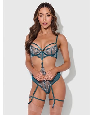 Nova Lace Teddy w/Garters – Jade Blue MD – Teal XL by House of Desire product image
