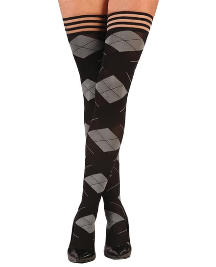 Kix’ies Kimmie Argyle Thigh High Argyle A – Black Hosiery Size A by Kixies product image
