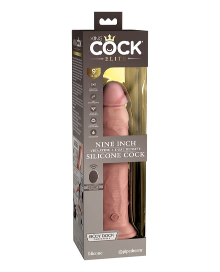 King Cock Elite 9″ Dual Density Vibrating Silicone Cock w/Remote – Light by Pipedream Products product image